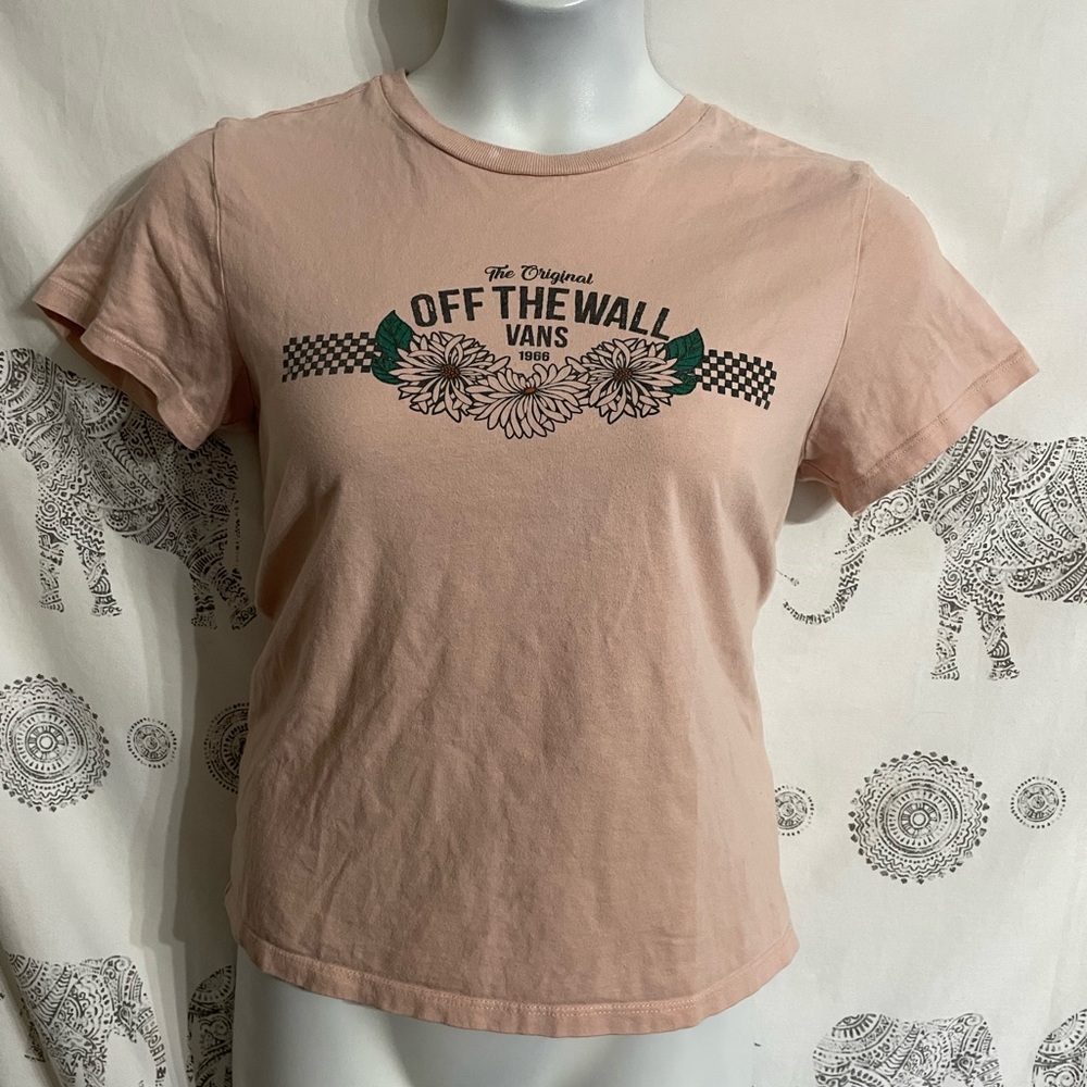 Ladies Large VANS Pink Graphic Shirt Good Condition small spot on collar pic